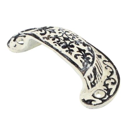 Cream Distressed Floral D Pull Iron Handle